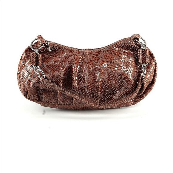 Unbranded bronze textured faux snakeskin hobo shoulder bag - Picture 1 of 10